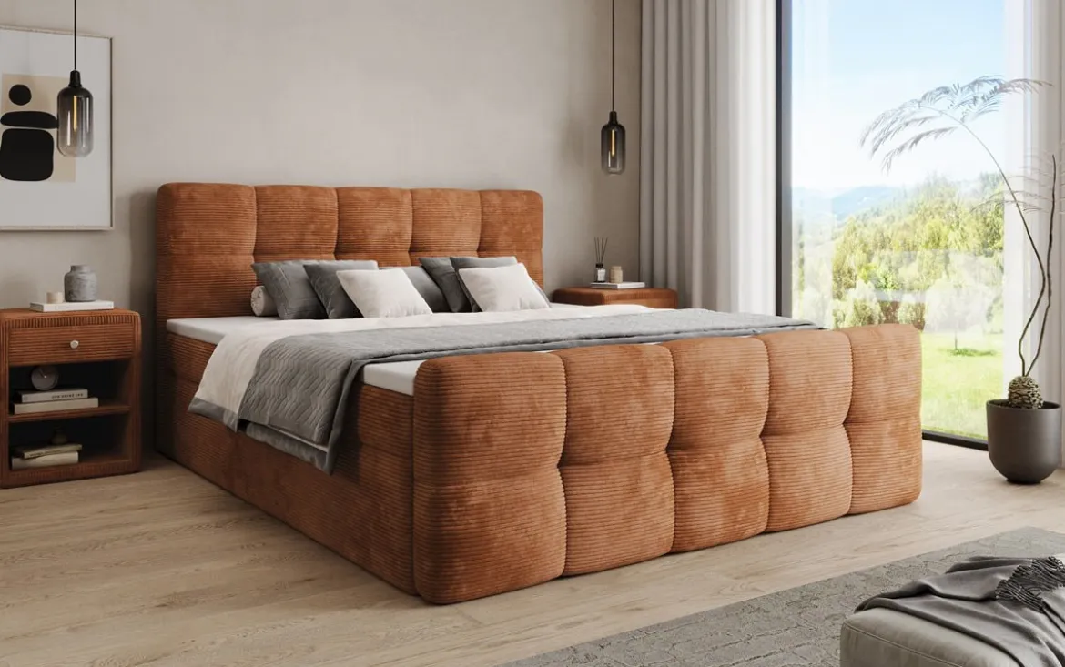 Boxspringbett Cozy in Cord mit Stauraum