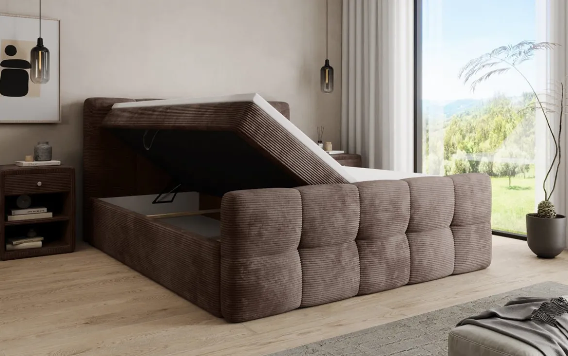 Boxspringbett Cozy in Cord mit Stauraum