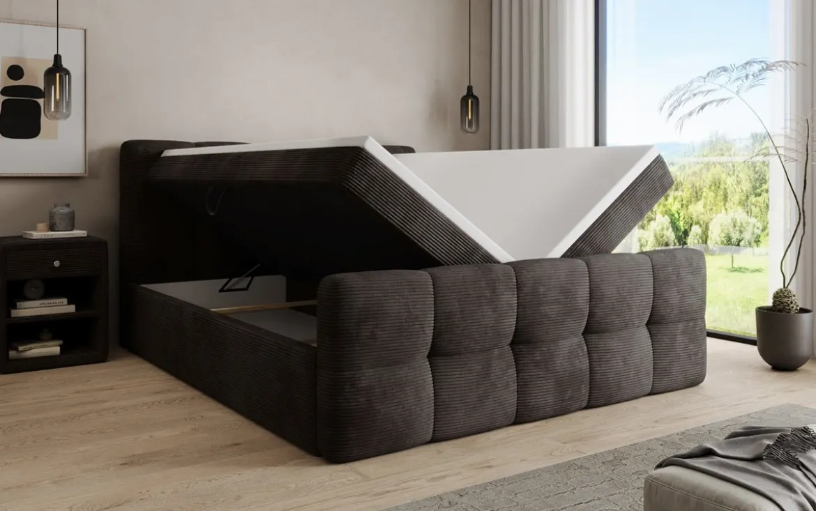 Boxspringbett Cozy in Cord mit Stauraum
