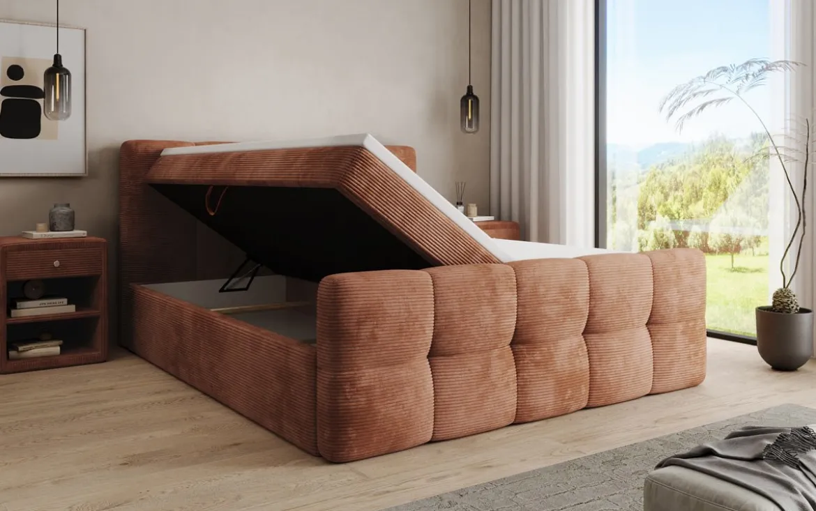 Boxspringbett Cozy in Cord mit Stauraum