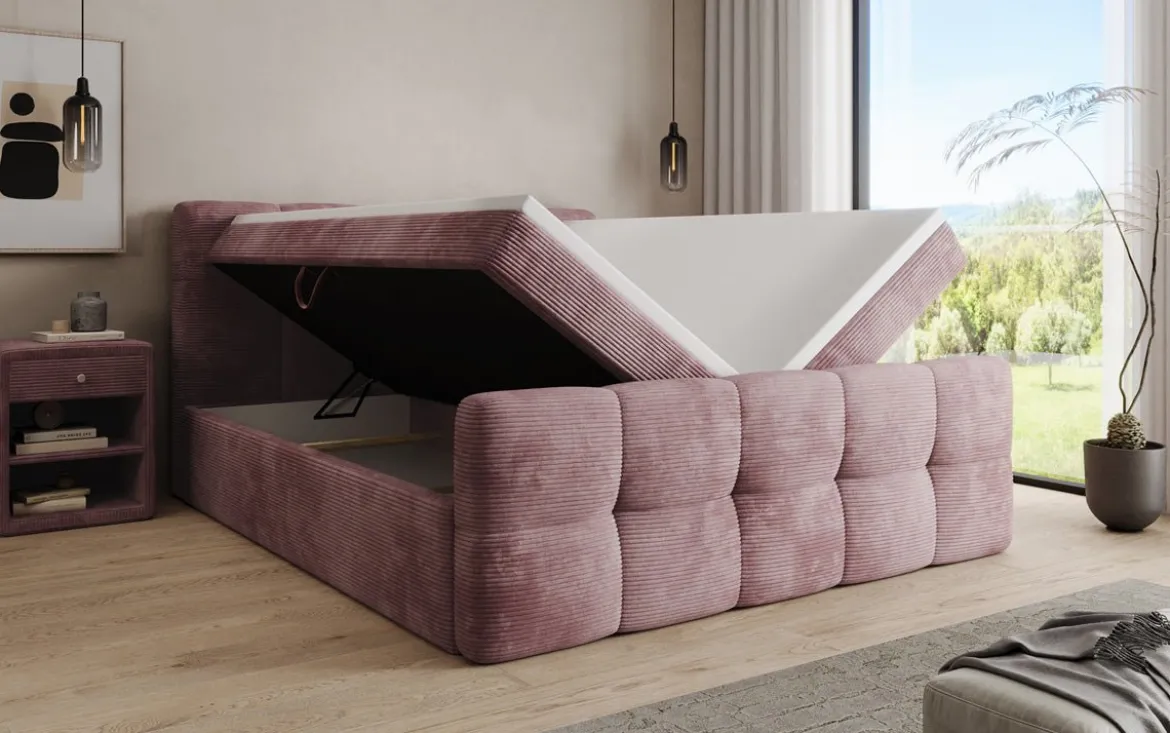 Boxspringbett Cozy in Cord mit Stauraum