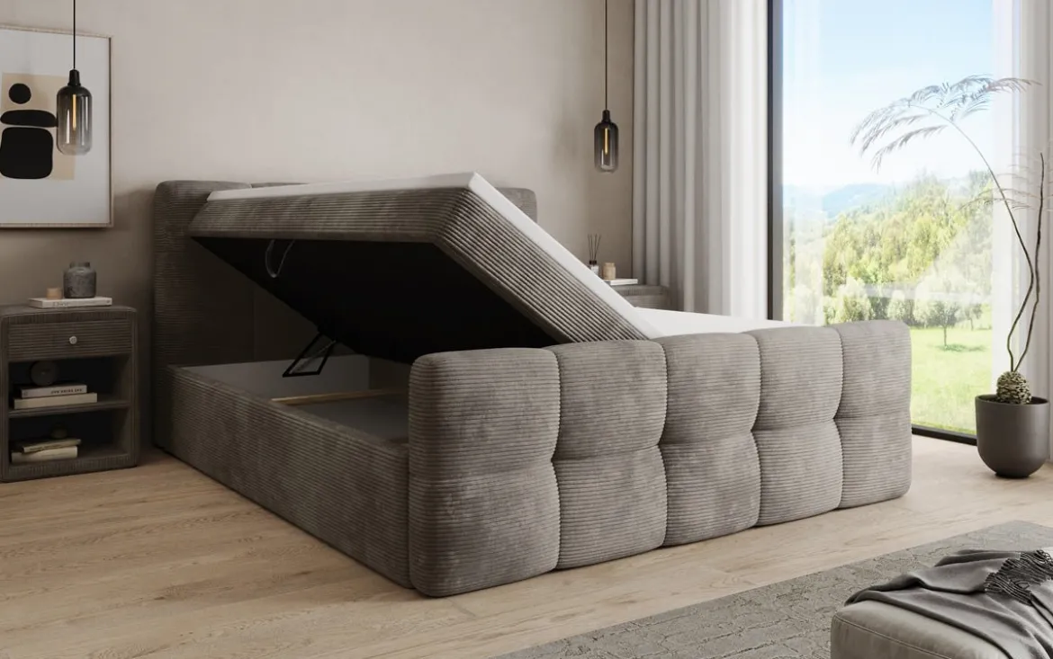 Boxspringbett Cozy in Cord mit Stauraum