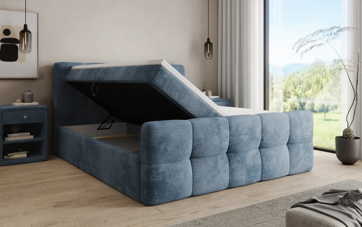 Boxspringbett Cozy in Cord mit Stauraum