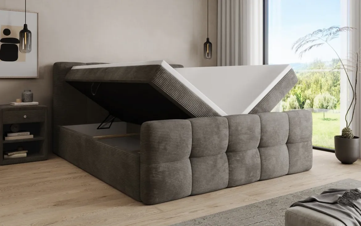 Boxspringbett Cozy in Cord mit Stauraum