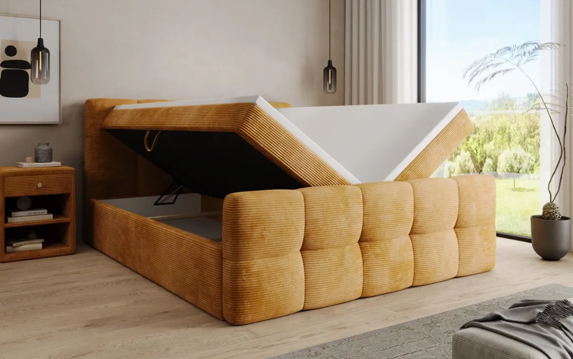 Boxspringbett Cozy in Cord mit Stauraum
