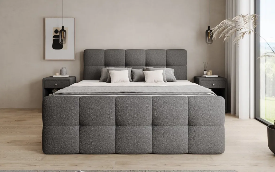 Boxspringbett Cozy in Teddy Bouclé mit Stauraum