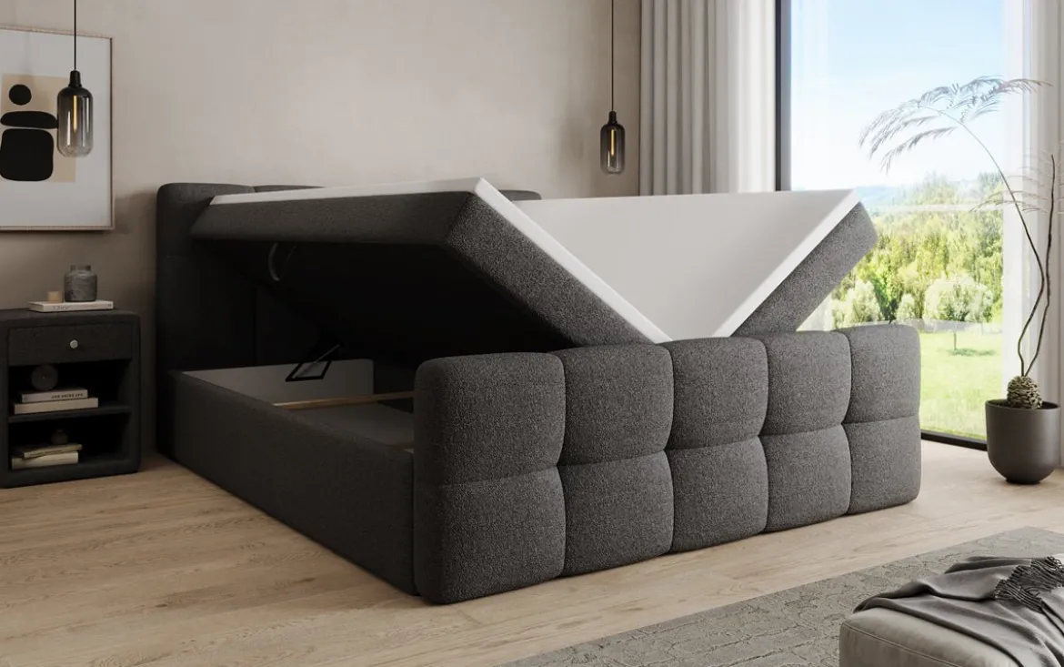 Boxspringbett Cozy in Teddy Bouclé mit Stauraum