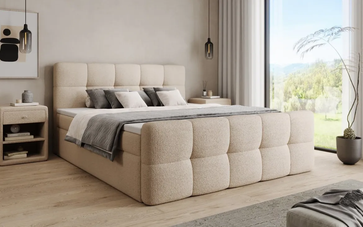 Boxspringbett Cozy in Teddy Bouclé mit Stauraum