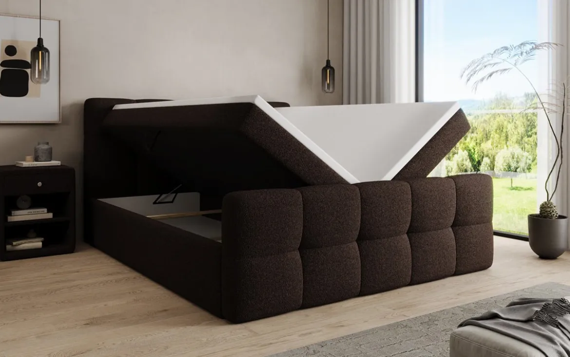 Boxspringbett Cozy in Teddy Bouclé mit Stauraum