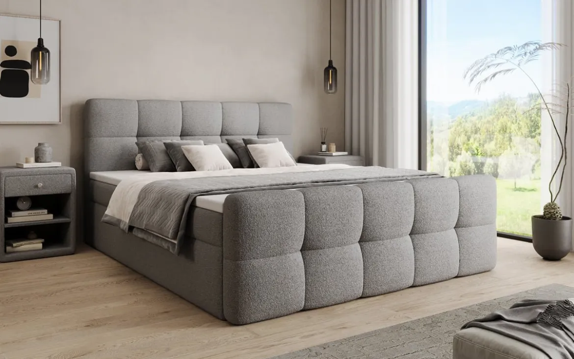 Boxspringbett Cozy in Teddy Bouclé mit Stauraum