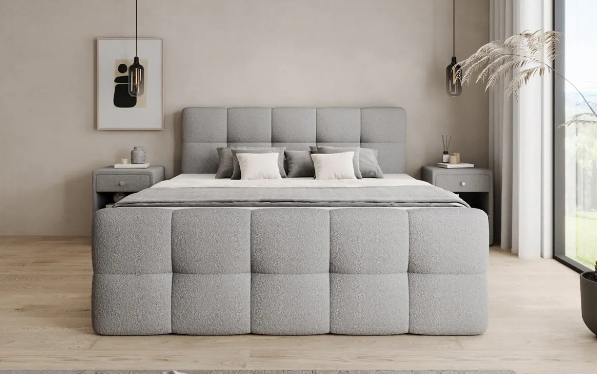Boxspringbett Cozy in Teddy Bouclé mit Stauraum