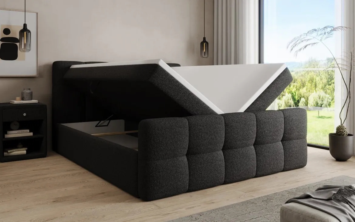 Boxspringbett Cozy in Teddy Bouclé mit Stauraum