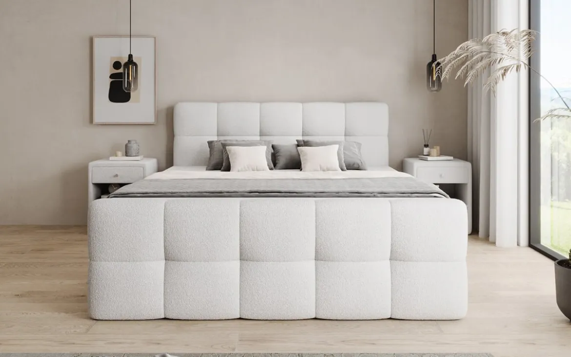 Boxspringbett Cozy in Teddy Bouclé mit Stauraum