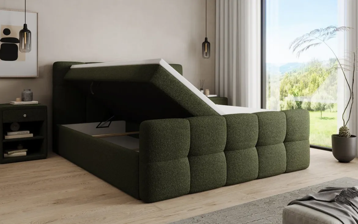 Boxspringbett Cozy in Teddy Bouclé mit Stauraum