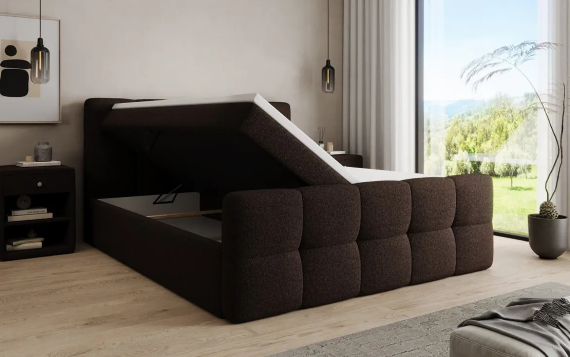 Boxspringbett Cozy in Teddy Bouclé mit Stauraum