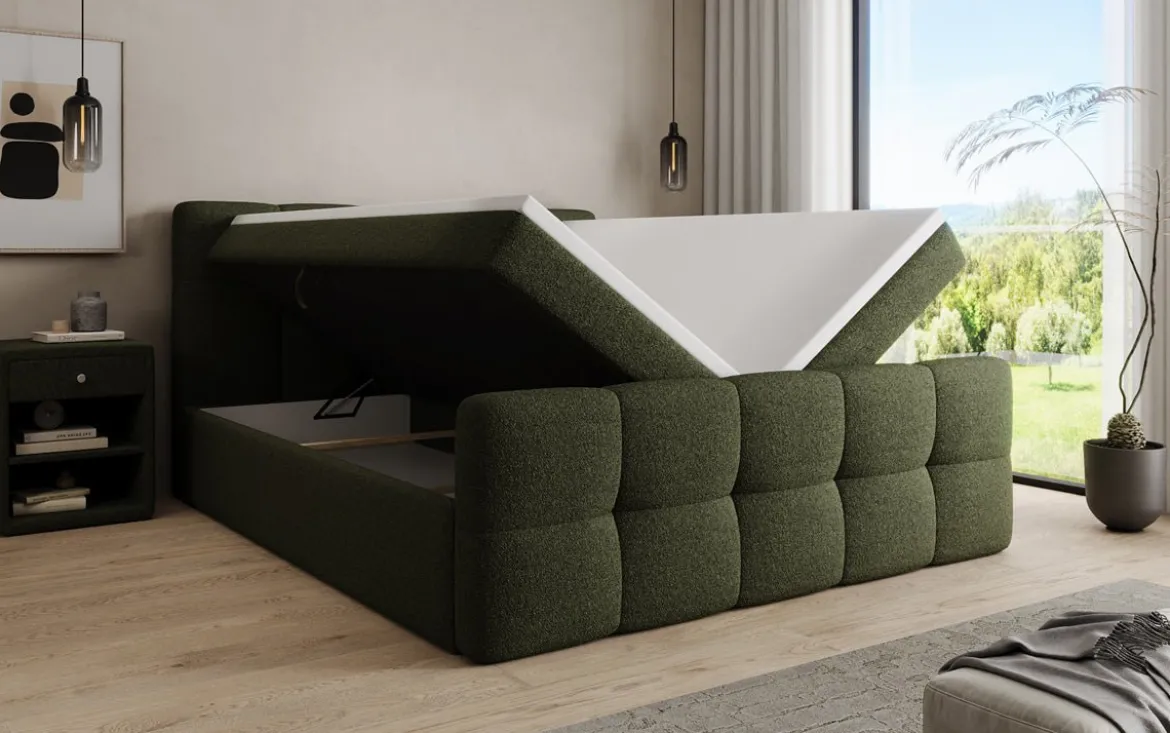 Boxspringbett Cozy in Teddy Bouclé mit Stauraum