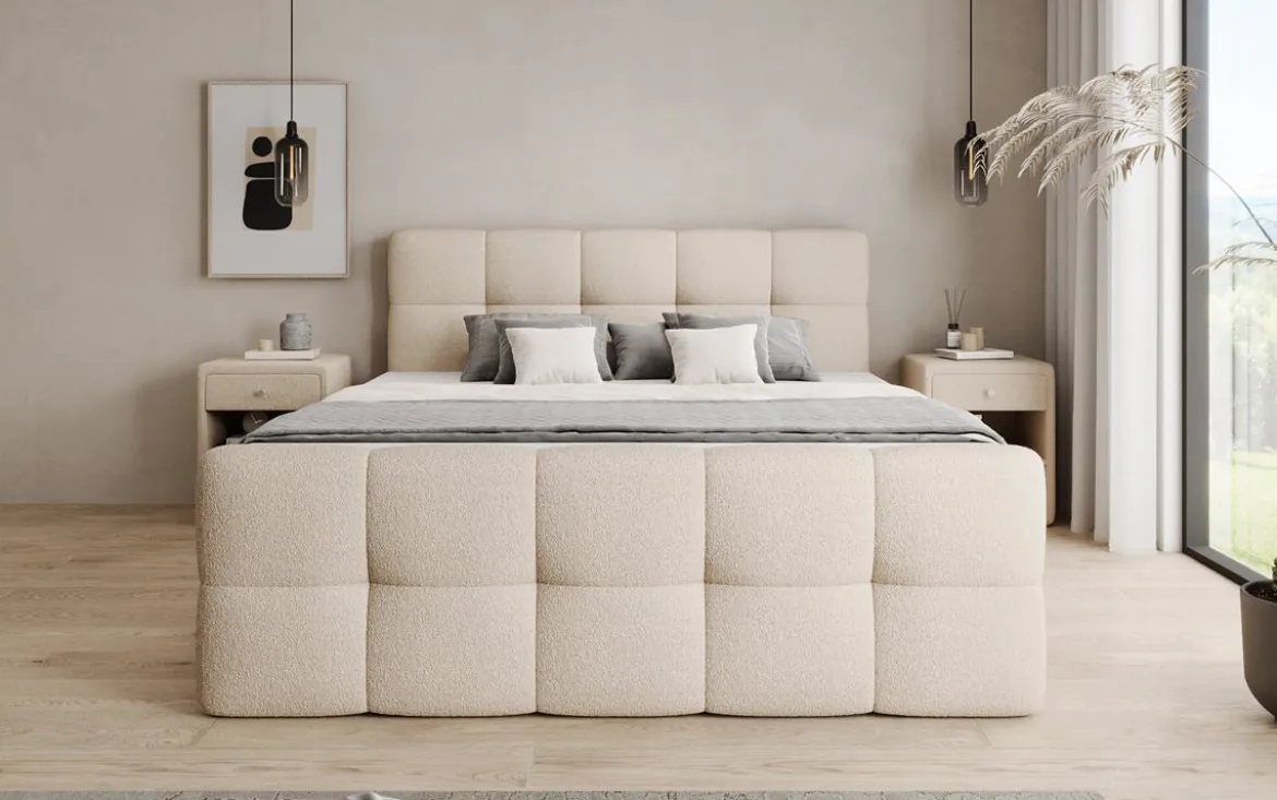 Boxspringbett Cozy in Teddy Bouclé mit Stauraum