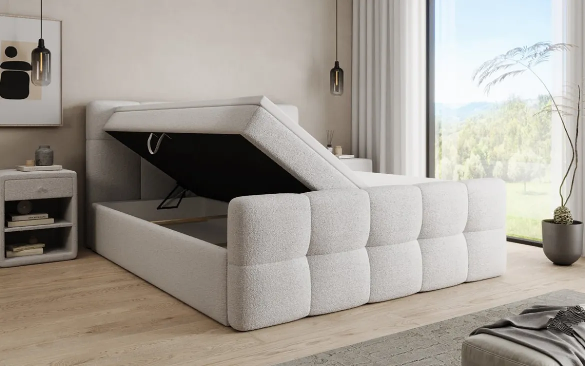 Boxspringbett Cozy in Teddy Bouclé mit Stauraum