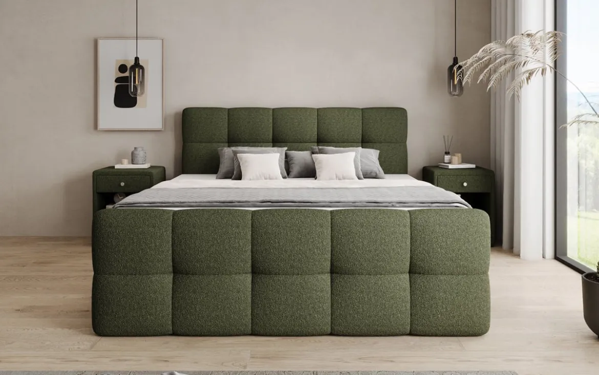Boxspringbett Cozy in Teddy Bouclé mit Stauraum