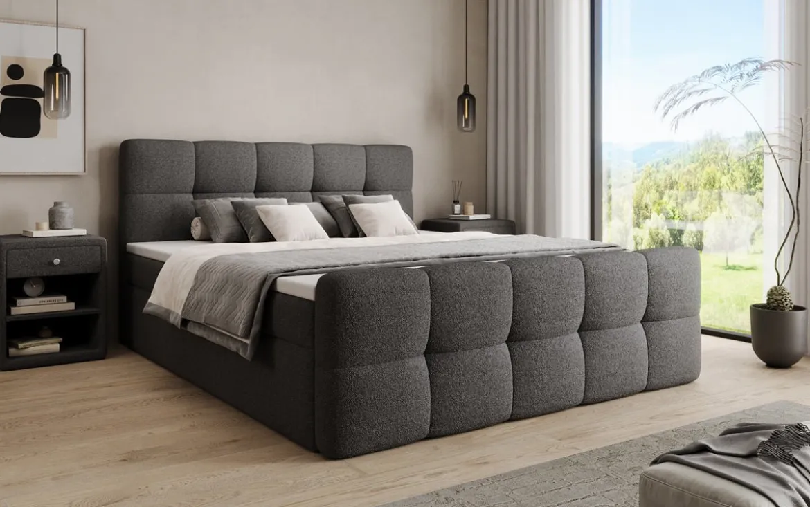 Boxspringbett Cozy in Teddy Bouclé mit Stauraum
