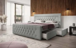 Boxspringbett Diva Bouclé mit USB, LED und 2 Schubalden