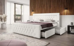 Boxspringbett Diva Bouclé mit USB, LED und 2 Schubalden