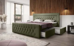 Boxspringbett Diva Bouclé mit USB, LED und 2 Schubalden