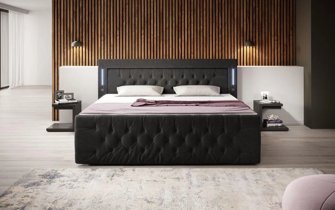 Boxspringbett Diva mit USB, LED und Stauraum (2 Schubladen)