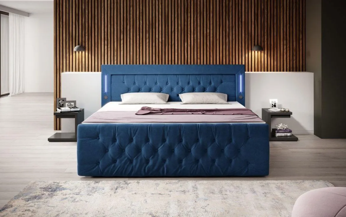 Boxspringbett Diva mit USB, LED und Stauraum (2 Schubladen)