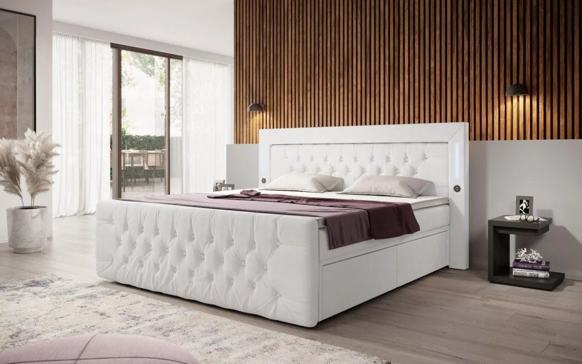 Boxspringbett Diva mit USB, LED und Stauraum (2 Schubladen)