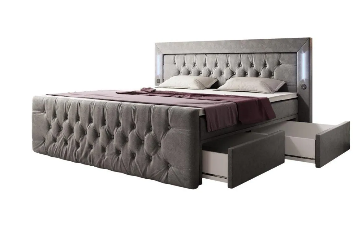 Boxspringbett Diva mit USB, LED und Stauraum (2 Schubladen)