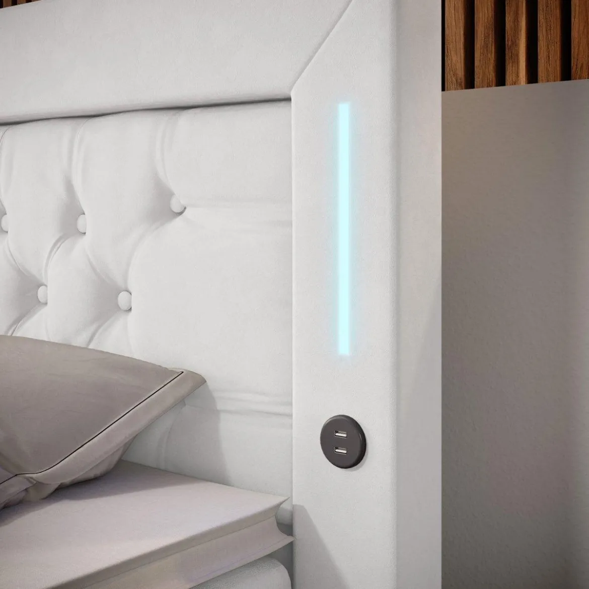 Boxspringbett Diva mit USB, LED und Stauraum (2 Schubladen)