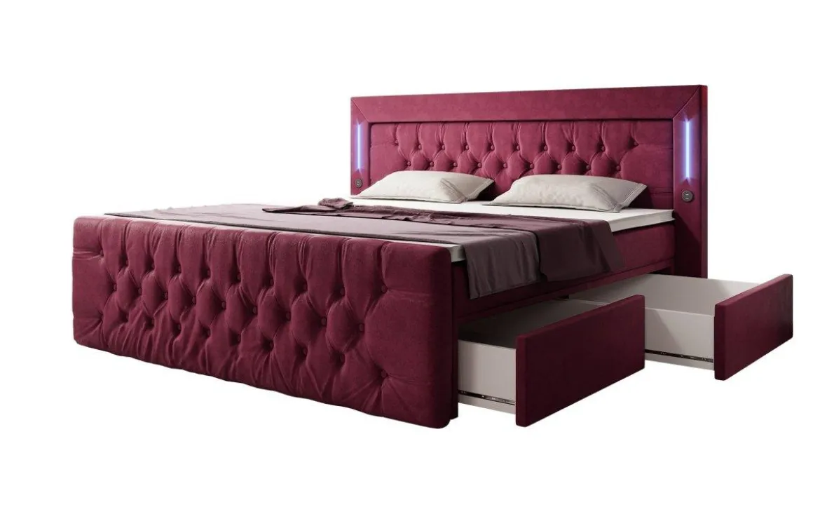 Boxspringbett Diva mit USB, LED und Stauraum (2 Schubladen)