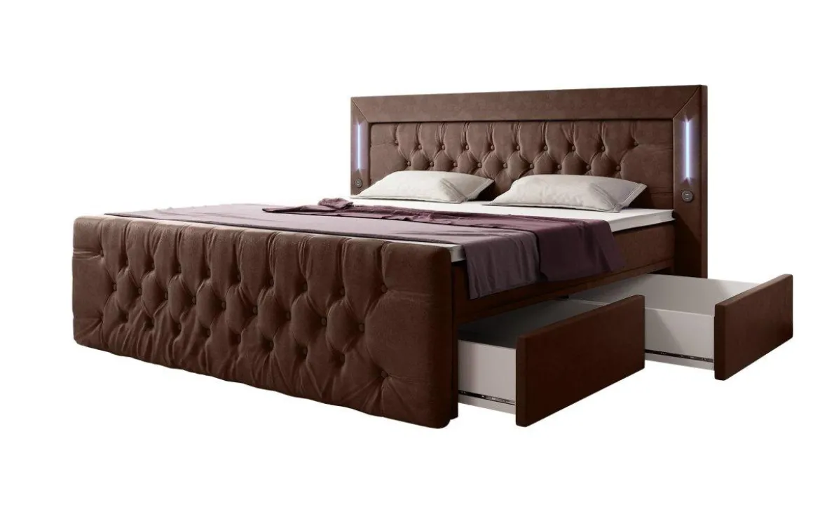 Boxspringbett Diva mit USB, LED und Stauraum (2 Schubladen)
