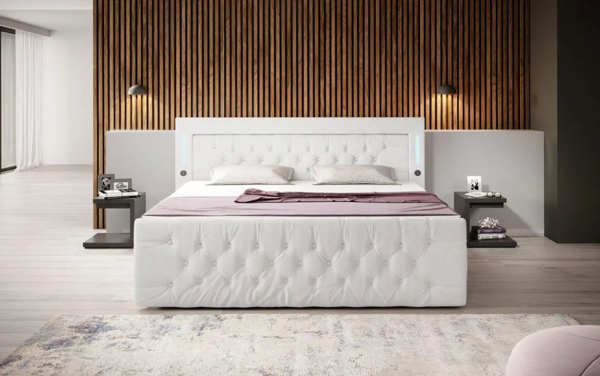 Boxspringbett Diva mit USB, LED und Stauraum (2 Schubladen)