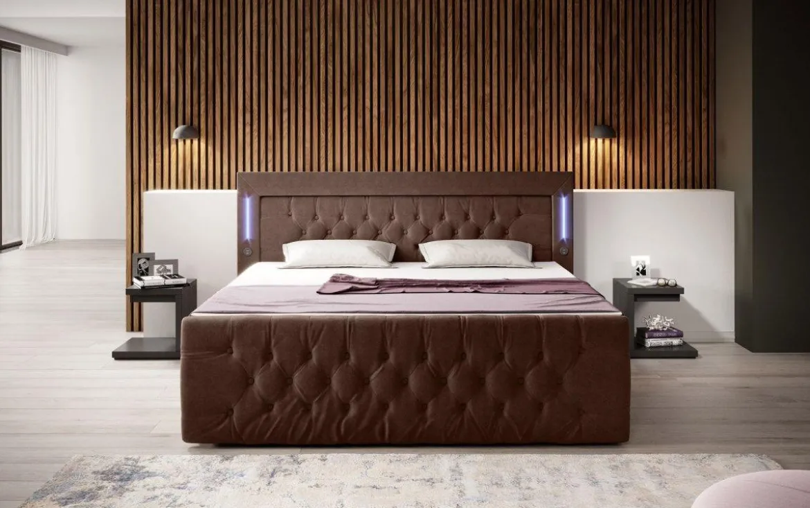Boxspringbett Diva mit USB, LED und Stauraum (2 Schubladen)