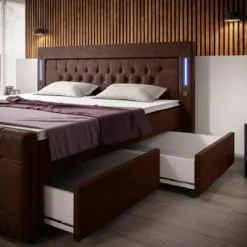 Boxspringbett Diva mit USB, LED und Stauraum (2 Schubladen)