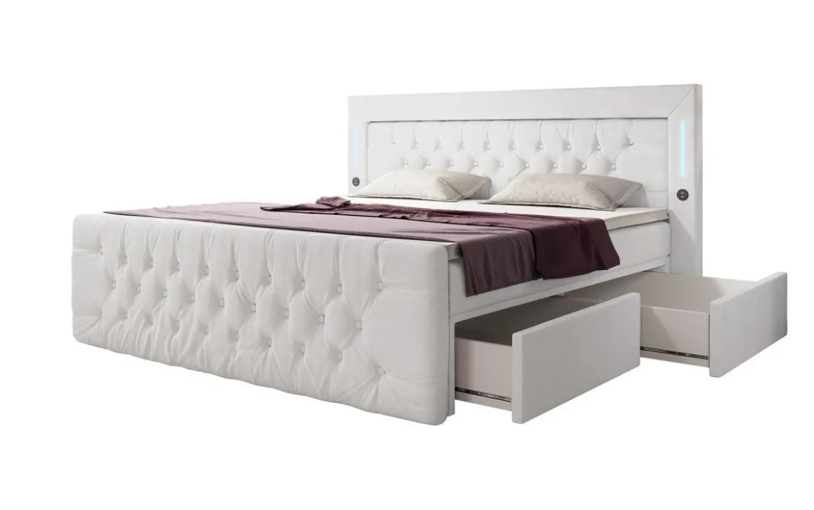 Boxspringbett Diva mit USB, LED und Stauraum (2 Schubladen)