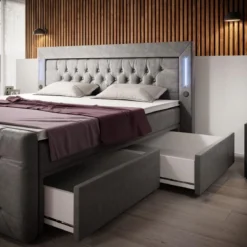 Boxspringbett Diva mit USB, LED und Stauraum (2 Schubladen)
