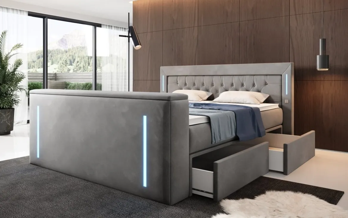 Boxspringbett Divaneo mit TV Lift und Stauraum (2 Schubladen)