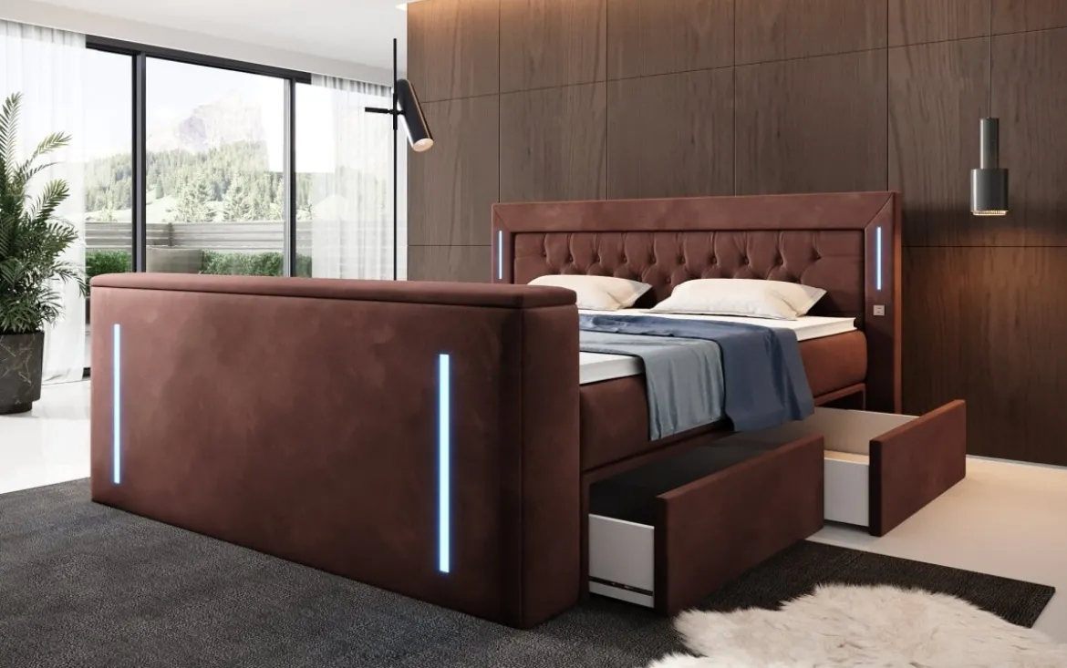 Boxspringbett Divaneo mit TV Lift und Stauraum (2 Schubladen)