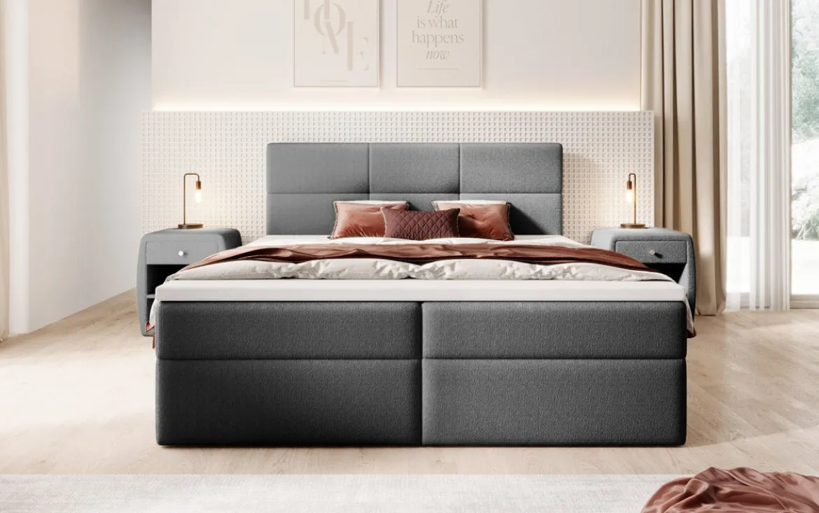 Boxspringbett Eleonora Bouclé mit Stauraum