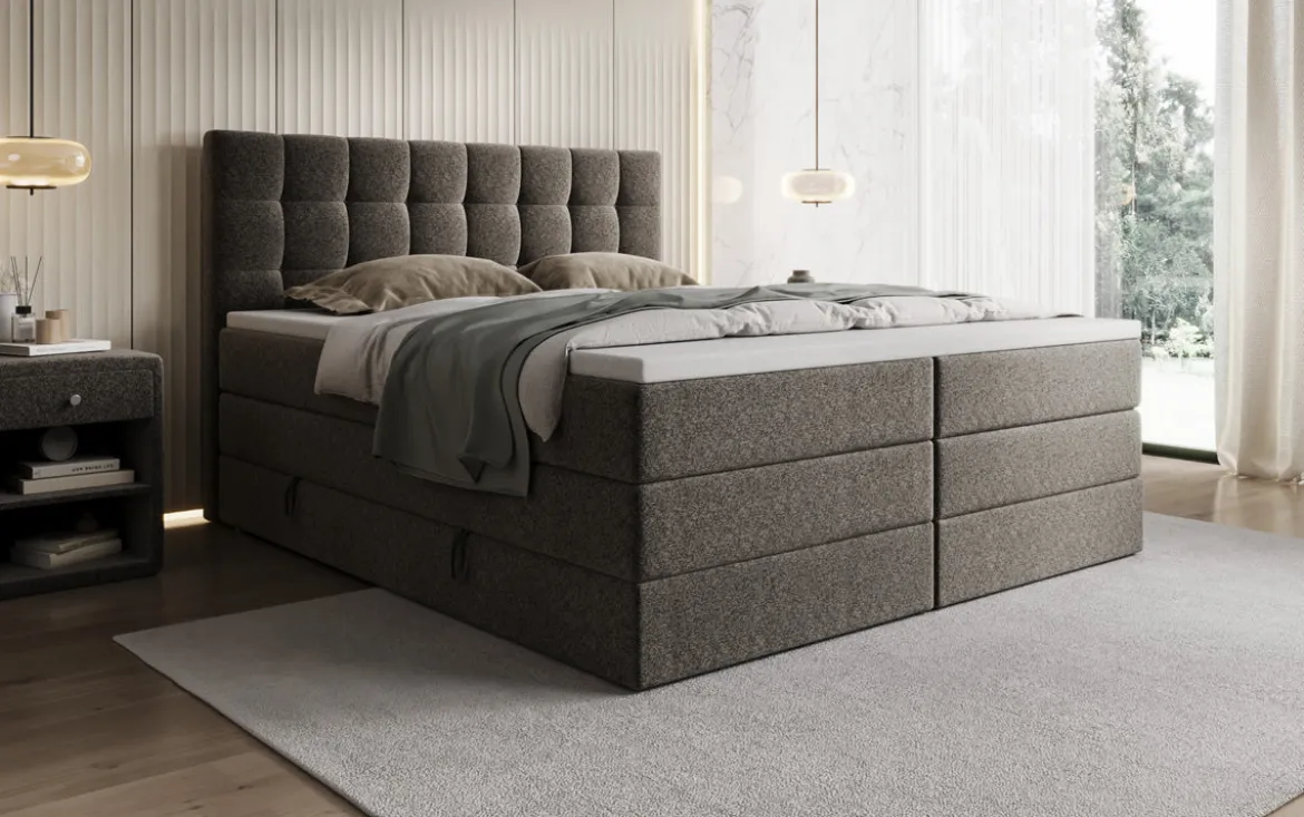 Boxspringbett Grandé in Strukturstoff mit Stauraum