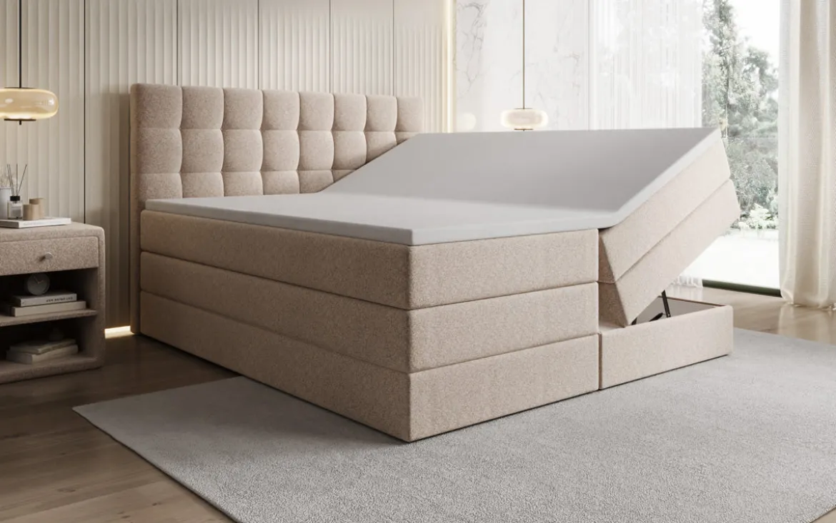 Boxspringbett Grandé in Strukturstoff mit Stauraum