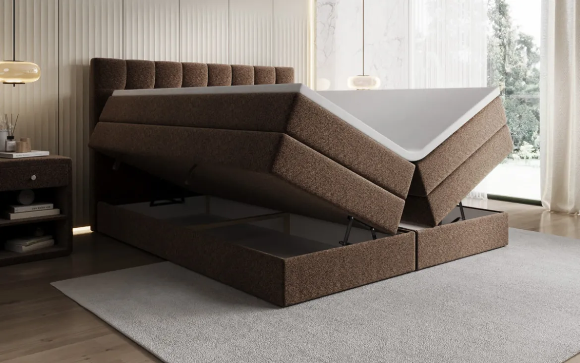 Boxspringbett Grandé in Strukturstoff mit Stauraum