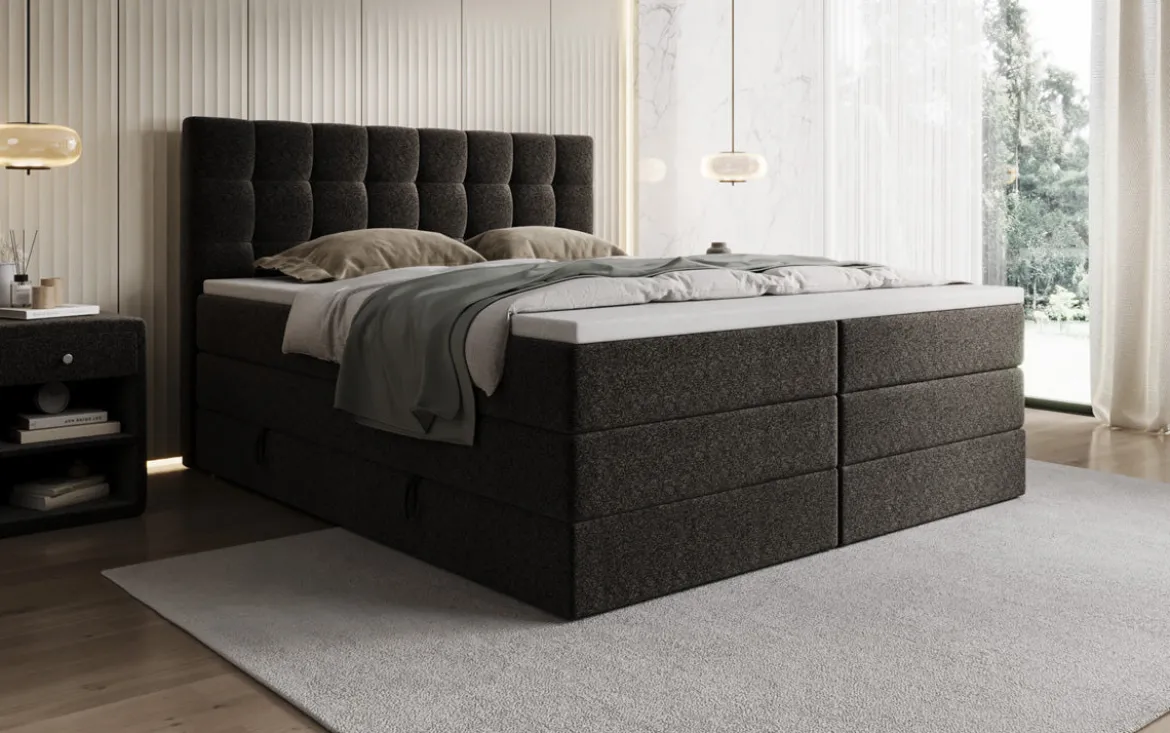 Boxspringbett Grandé in Strukturstoff mit Stauraum