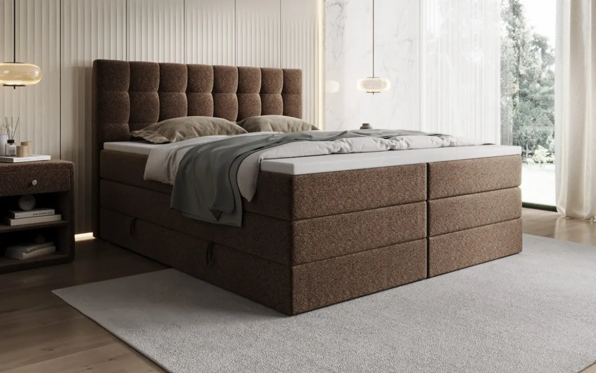 Boxspringbett Grandé in Strukturstoff mit Stauraum