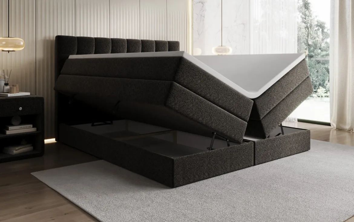Boxspringbett Grandé in Strukturstoff mit Stauraum