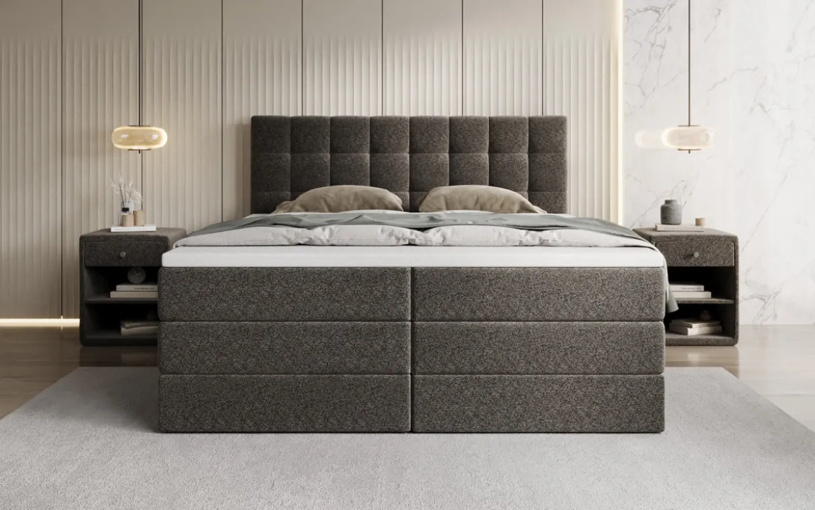 Boxspringbett Grandé in Strukturstoff mit Stauraum