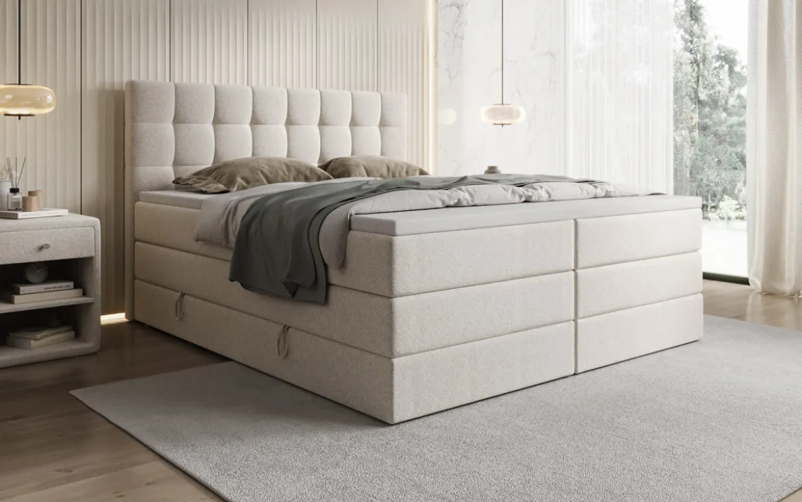 Boxspringbett Grandé in Strukturstoff mit Stauraum